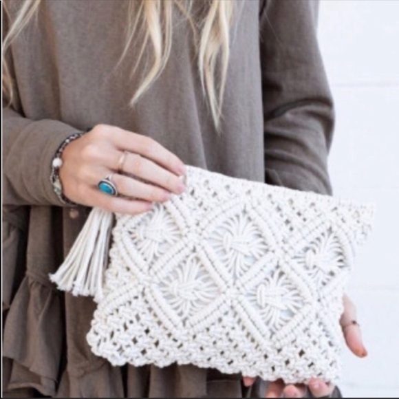 Handbags - White Crochet Clutch / bag